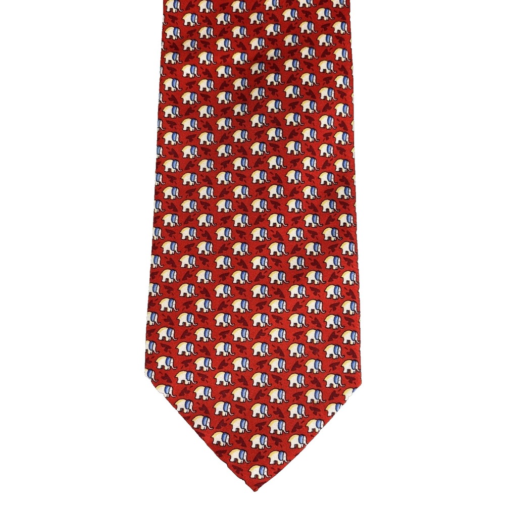 Jos A Bank Mens‎ Tie Red Elephant Silk Classic Professional Neck Tie 59" Long